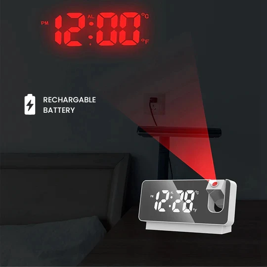 LED Projection Alarm Clock showing red ceiling projection