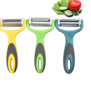 3-in-1 Multipurpose Potato Vegetable and Fruit Peeler in yellow, green and teal colors