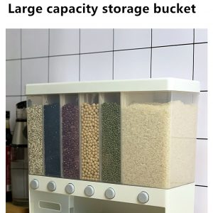 Large Capacity Wall-Mounted Grain and Cereal Storage Dispenser with 6 compartments