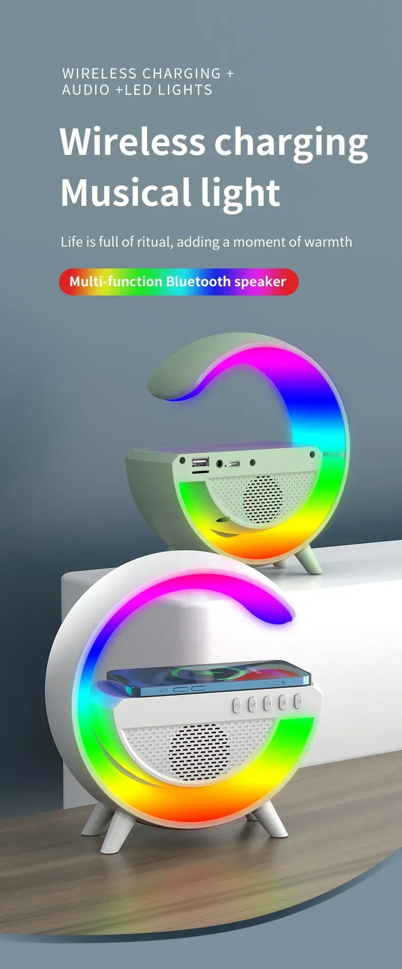 Multifunction RGB Bluetooth Speaker with Wireless Charging