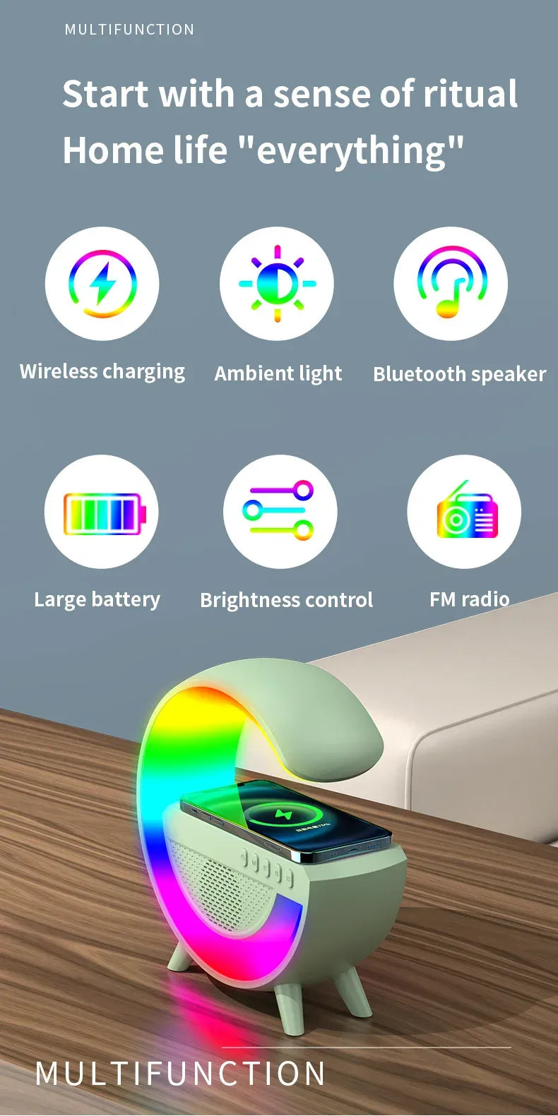 Multifunction RGB Bluetooth Speaker with Wireless Charging